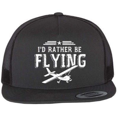 Distressed Id Rather Be Flying Funny Airplane Pilot Flat Bill Trucker Hat