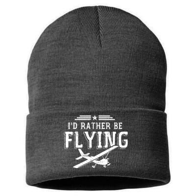 Distressed Id Rather Be Flying Funny Airplane Pilot Sustainable Knit Beanie