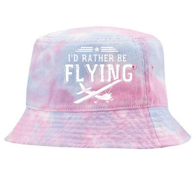 Distressed Id Rather Be Flying Funny Airplane Pilot Tie-Dyed Bucket Hat