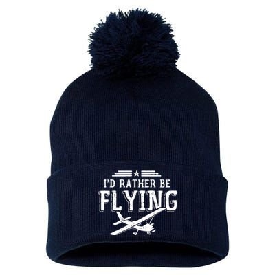 Distressed Id Rather Be Flying Funny Airplane Pilot Pom Pom 12in Knit Beanie