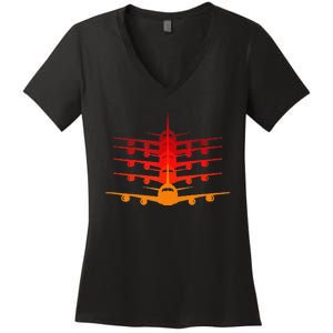 Distressed ID Rather Be Flying Funny Airplane Pilot Women's V-Neck T-Shirt