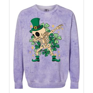 Dabbing Irish Skeleton Clover St Patricks Day Colorblast Crewneck Sweatshirt