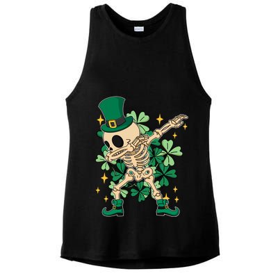 Dabbing Irish Skeleton Clover St Patricks Day Ladies PosiCharge Tri-Blend Wicking Tank