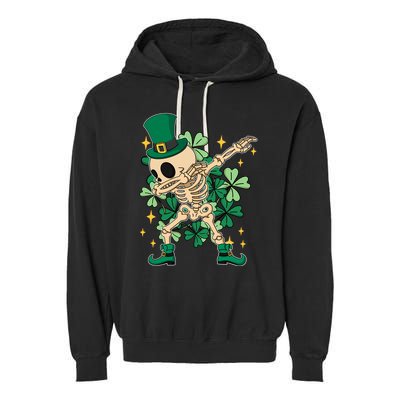 Dabbing Irish Skeleton Clover St Patricks Day Garment-Dyed Fleece Hoodie