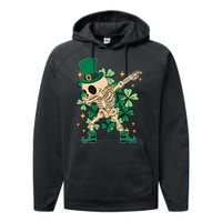 Dabbing Irish Skeleton Clover St Patricks Day Performance Fleece Hoodie