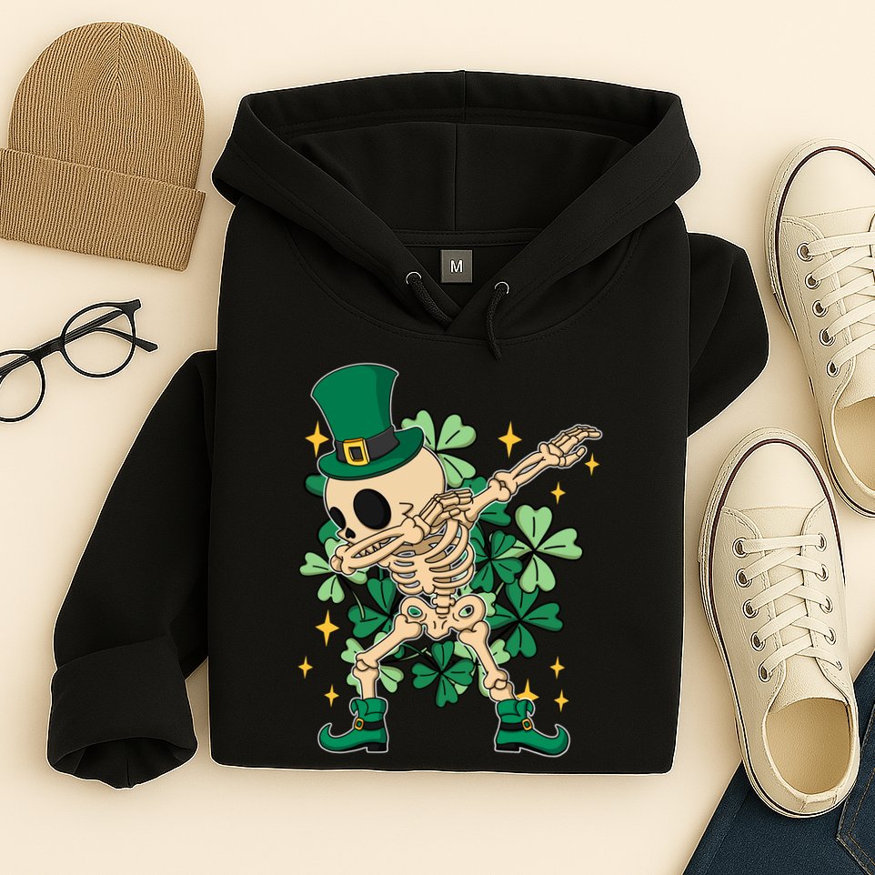Dabbing Irish Skeleton Clover St Patricks Day Hoodie