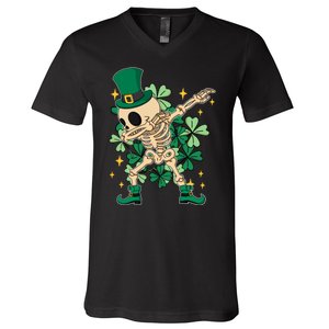 Dabbing Irish Skeleton Clover St Patricks Day V-Neck T-Shirt