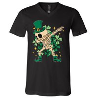 Dabbing Irish Skeleton Clover St Patricks Day V-Neck T-Shirt