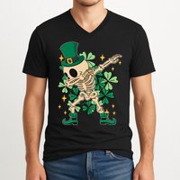 Dabbing Irish Skeleton Clover St Patricks Day V-Neck T-Shirt