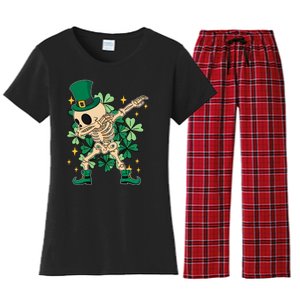 Dabbing Irish Skeleton Clover St Patricks Day Women's Flannel Pajama Set