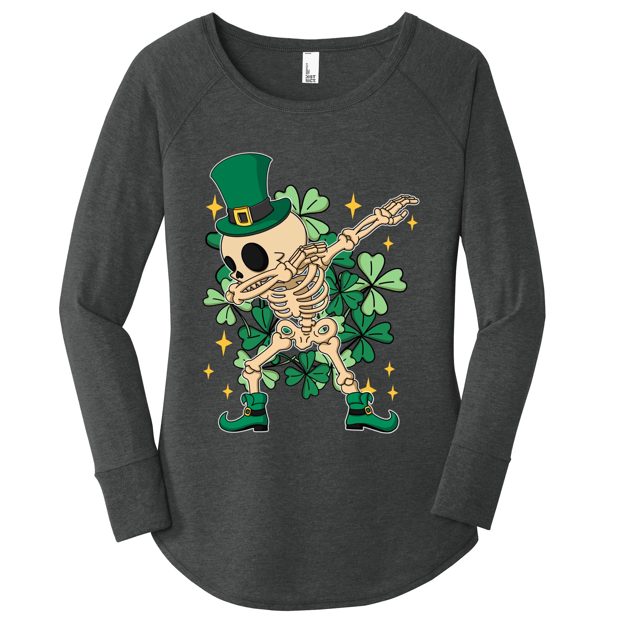 Dabbing Irish Skeleton Clover St Patricks Day Women's Perfect Tri Tunic Long Sleeve Shirt