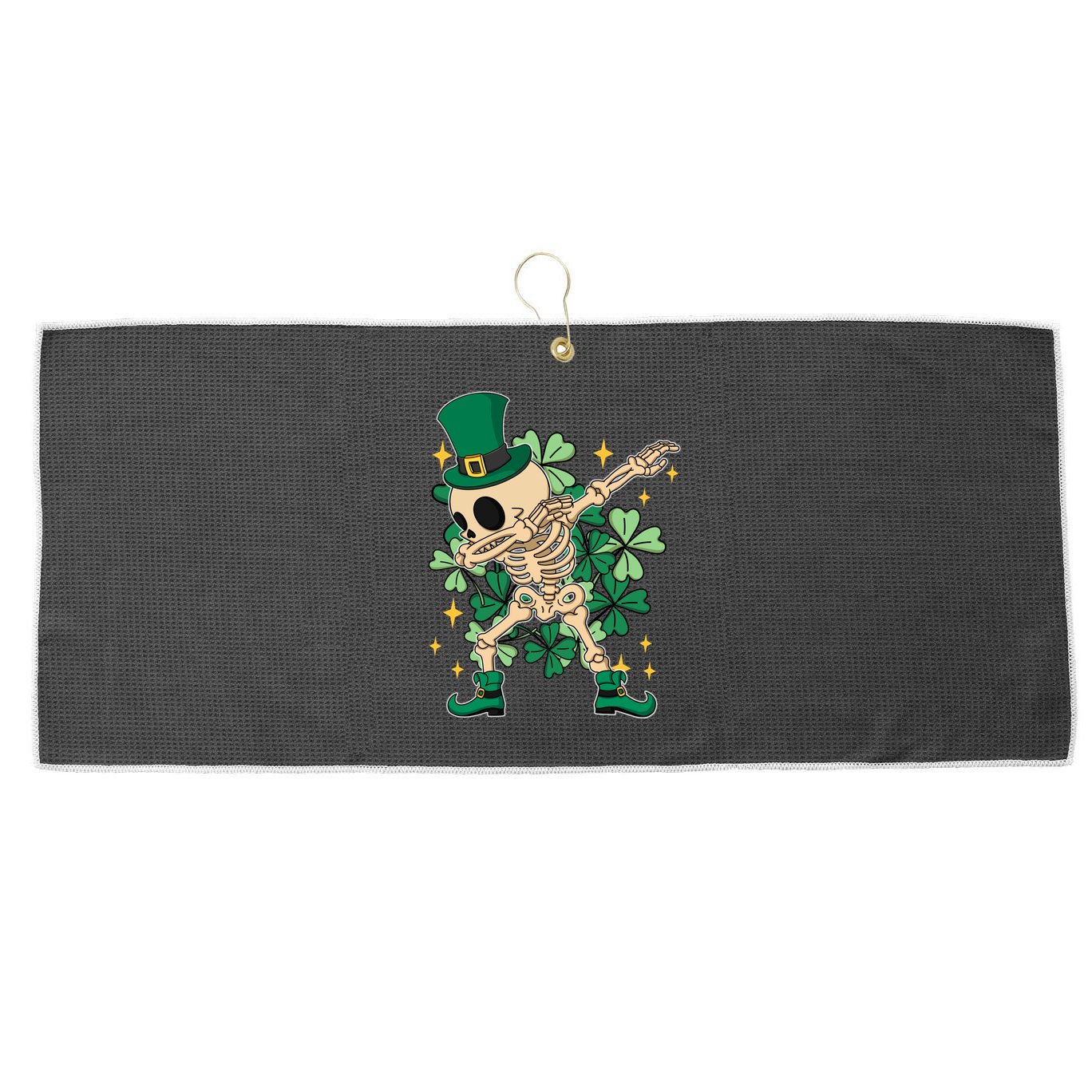 Dabbing Irish Skeleton Clover St Patricks Day Large Microfiber Waffle Golf Towel