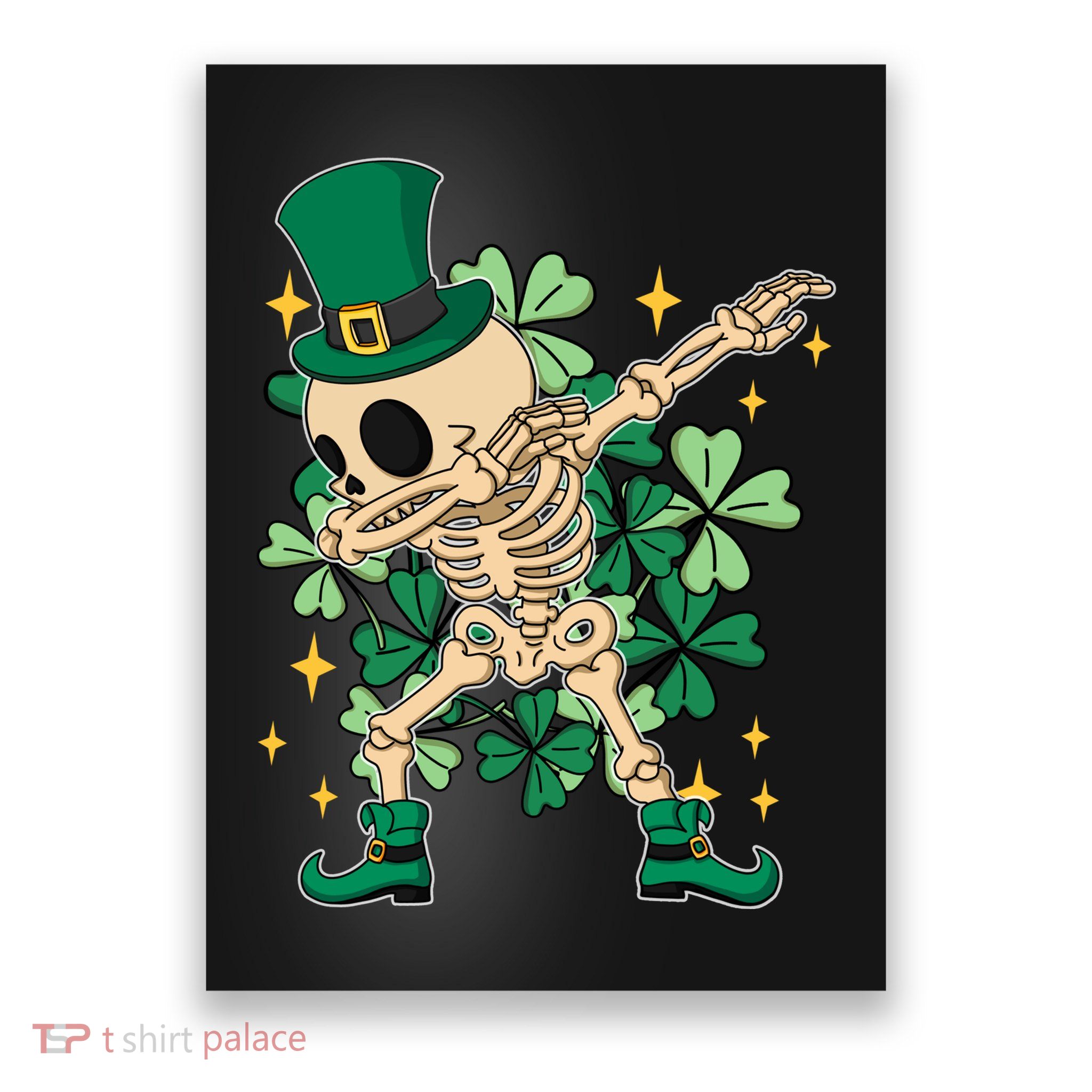 Dabbing Irish Skeleton Clover St Patricks Day Poster