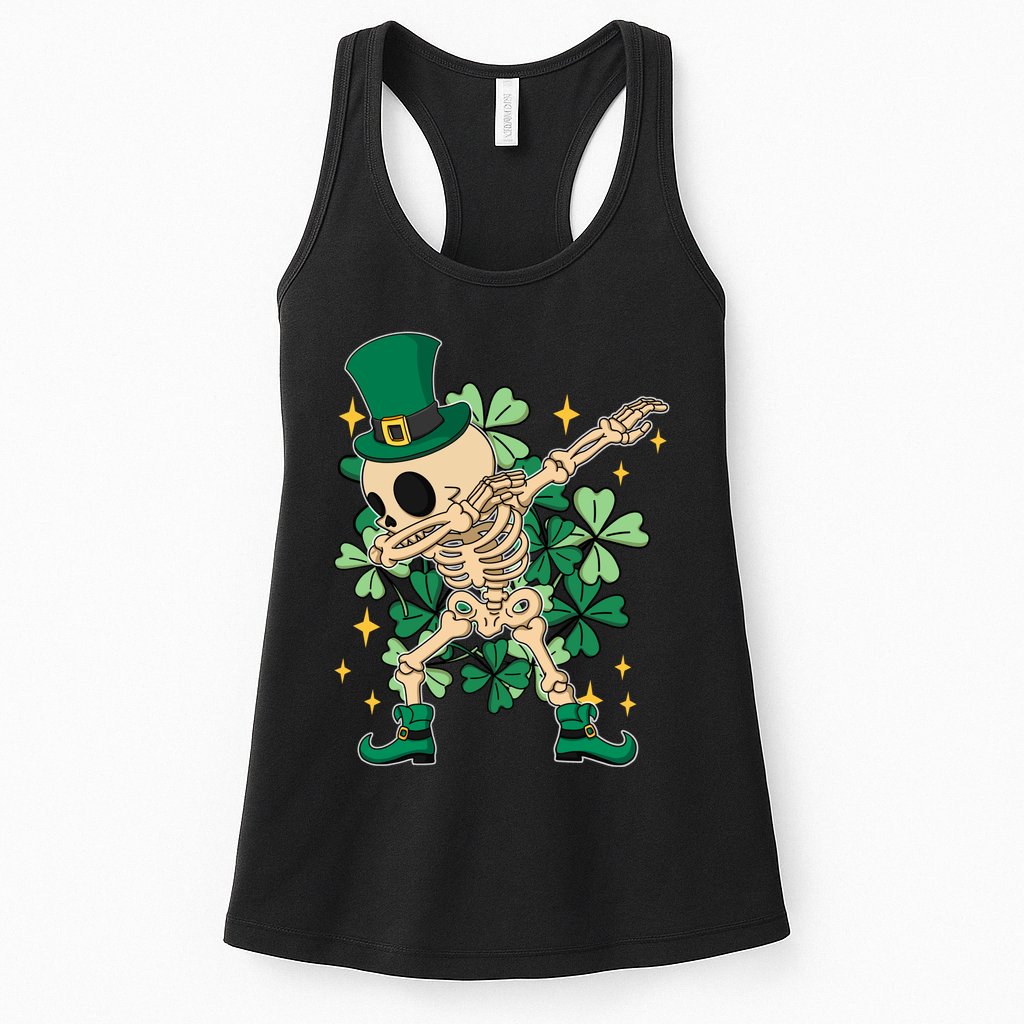 Dabbing Irish Skeleton Clover St Patricks Day Womens Tank Top