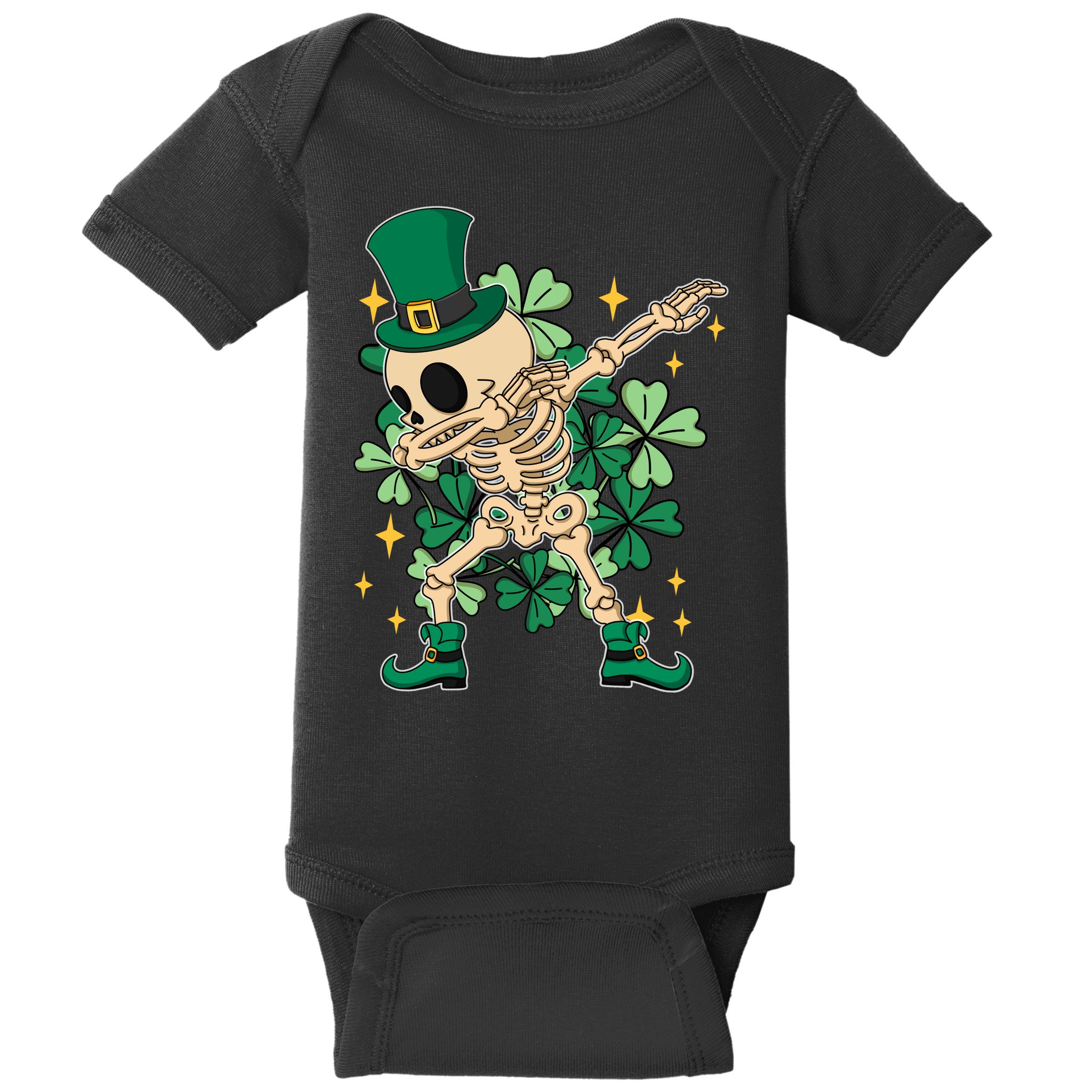 Dabbing Irish Skeleton Clover St Patricks Day Baby Bodysuit