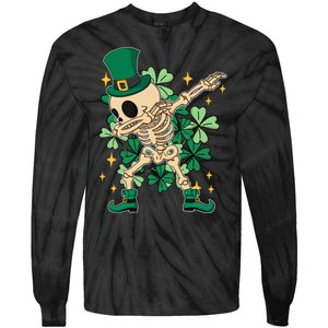 Dabbing Irish Skeleton Clover St Patricks Day Tie-Dye Long Sleeve Shirt