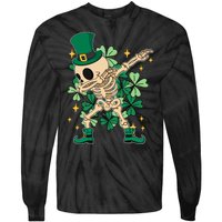 Dabbing Irish Skeleton Clover St Patricks Day Tie-Dye Long Sleeve Shirt