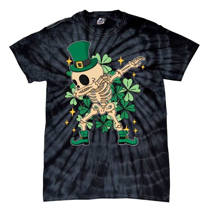 Dabbing Irish Skeleton Clover St Patricks Day Tie-Dye T-Shirt