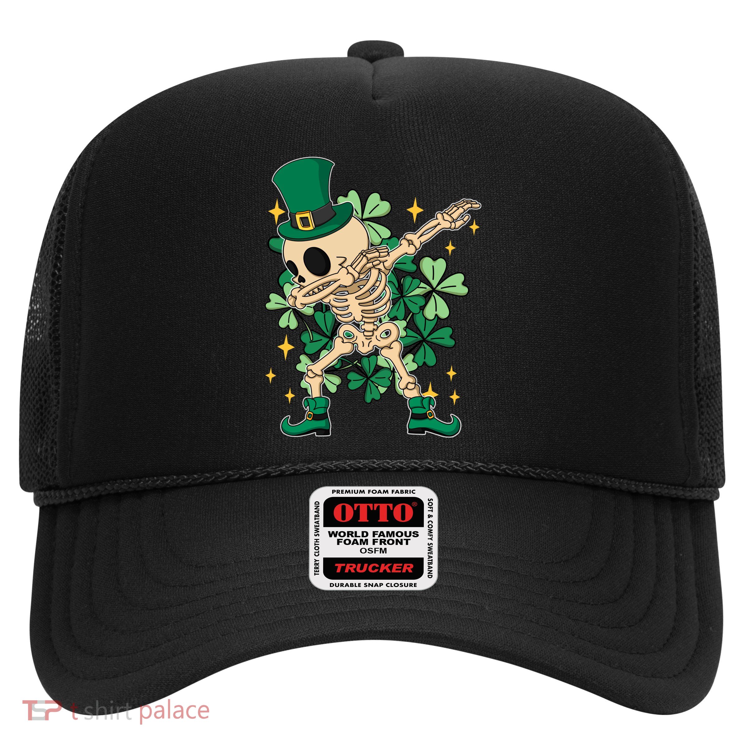 Dabbing Irish Skeleton Clover St Patricks Day Trucker Hat