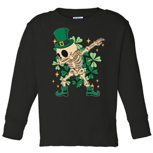 Dabbing Irish Skeleton Clover St Patricks Day Toddler Long Sleeve Shirt