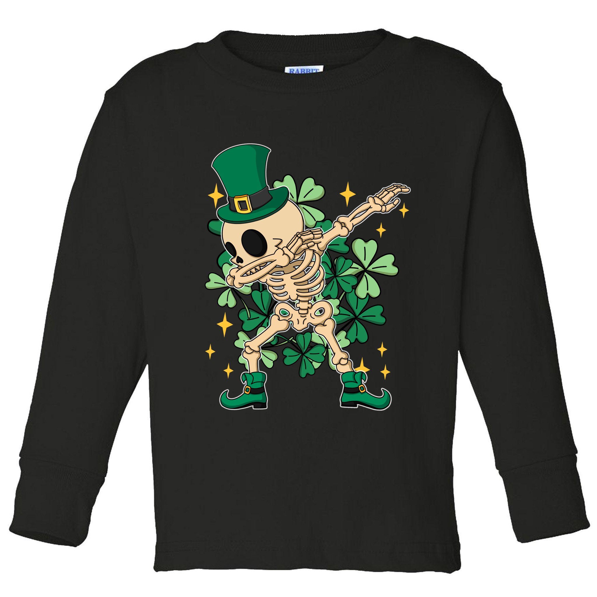 Dabbing Irish Skeleton Clover St Patricks Day Toddler Long Sleeve Shirt