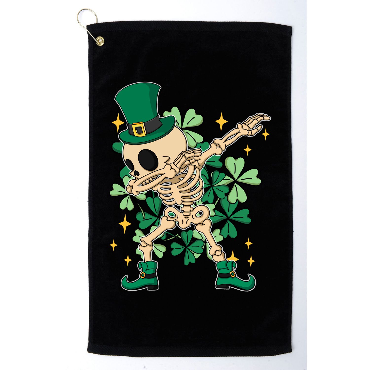 Dabbing Irish Skeleton Clover St Patricks Day Golf Towel