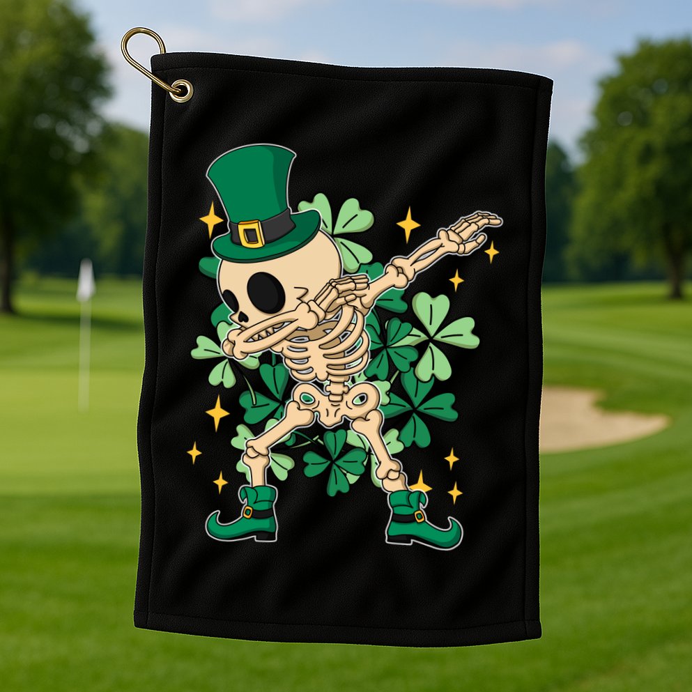 Dabbing Irish Skeleton Clover St Patricks Day Golf Towel