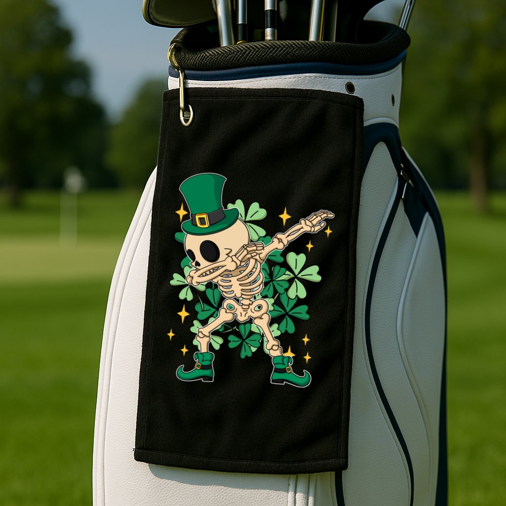 Dabbing Irish Skeleton Clover St Patricks Day Golf Towel