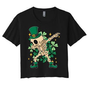 Dabbing Irish Skeleton Clover St Patricks Day Women's Crop Top Tee