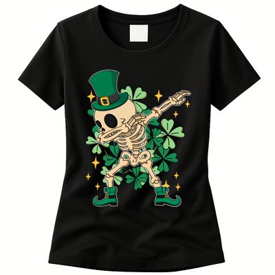 Dabbing Irish Skeleton Clover St Patricks Day Womens T-Shirt