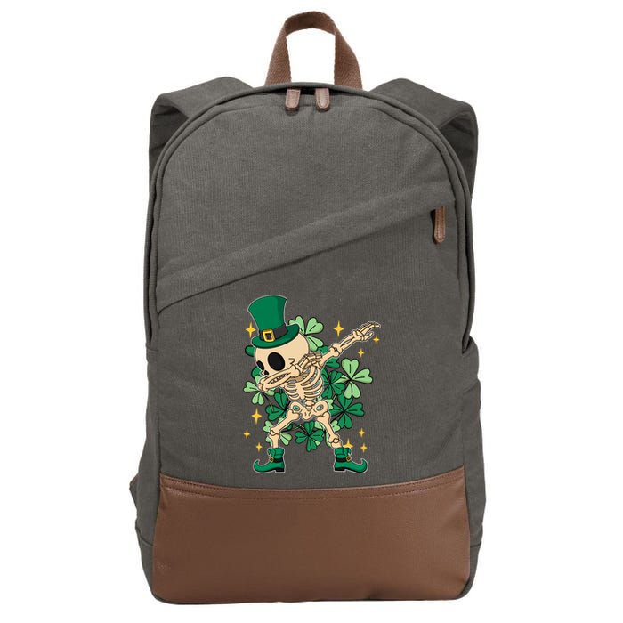 Dabbing Irish Skeleton Clover St Patricks Day Cotton Canvas Backpack