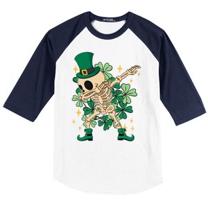 Dabbing Irish Skeleton Clover St Patricks Day Baseball Sleeve Shirt