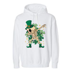 Dabbing Irish Skeleton Clover St Patricks Day Garment-Dyed Fleece Hoodie