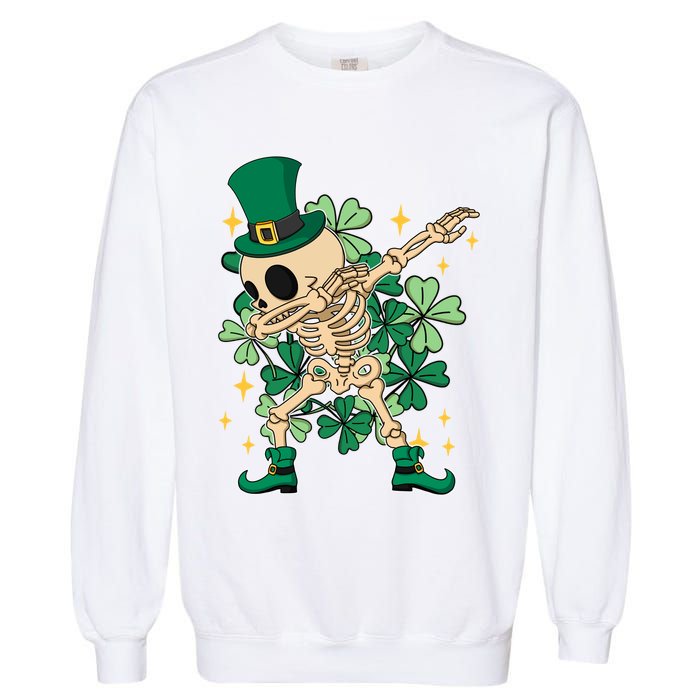 Dabbing Irish Skeleton Clover St Patricks Day Garment-Dyed Sweatshirt