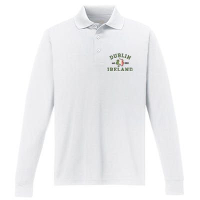 Dublin Ireland Saint Patricks Day Green Shamrock Gifts Hoodie Performance Long Sleeve Polo