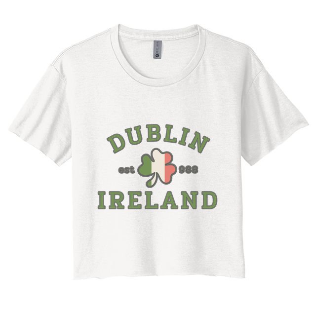 Dublin Ireland Saint Patricks Day Green Shamrock Gifts Hoodie Crop Top
