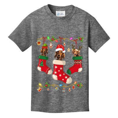 Dachshund In Socks Christmas Stocking Lights Gift Xmas Kids T-Shirt