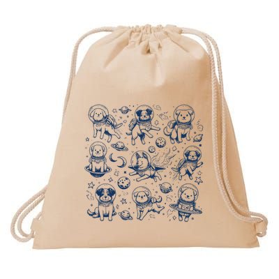 Dogs In Space Retro Dog Moon 90s Drawstring Bag