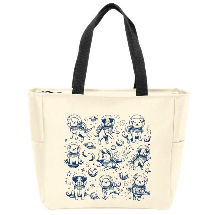 Dogs In Space Retro Dog Moon 90s Zip Tote Bag