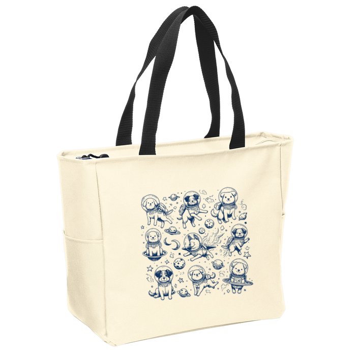 Dogs In Space Retro Dog Moon 90s Zip Tote Bag