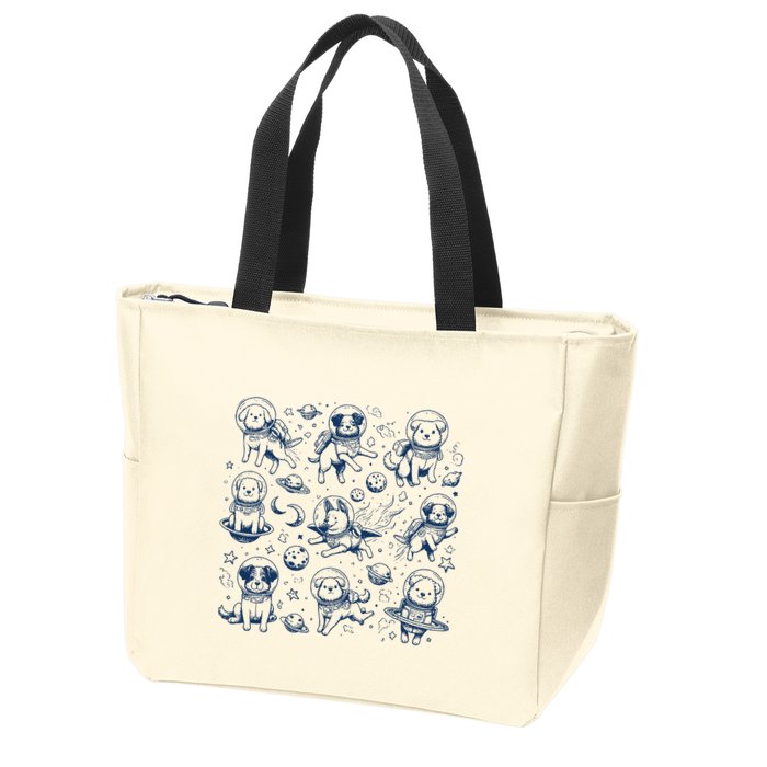 Dogs In Space Retro Dog Moon 90s Zip Tote Bag