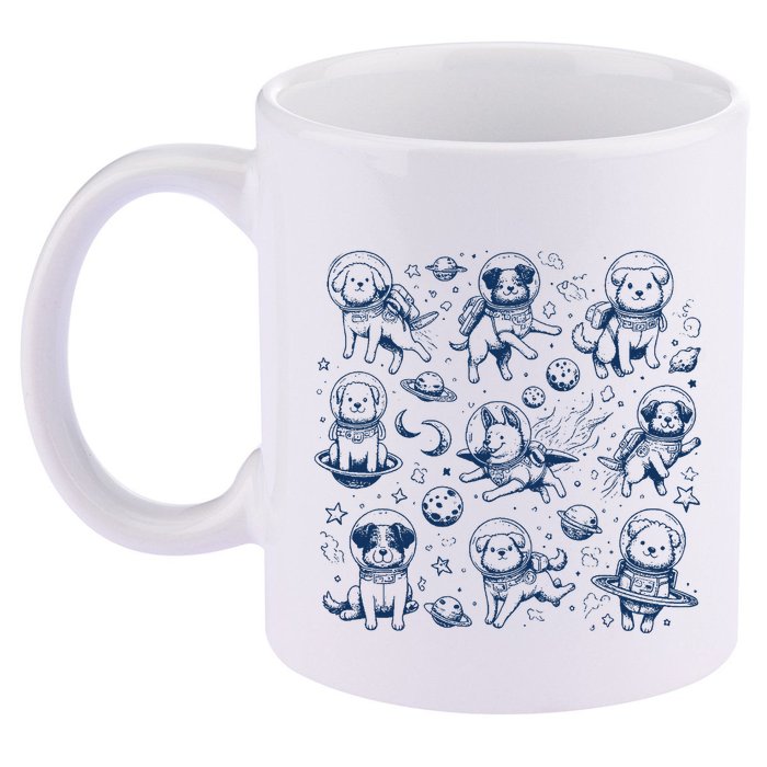 Dogs In Space Retro Dog Moon 90s 11oz C Handle Ceramic Mug