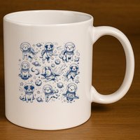 Dogs In Space Retro Dog Moon 90s 11oz C Handle Ceramic Mug