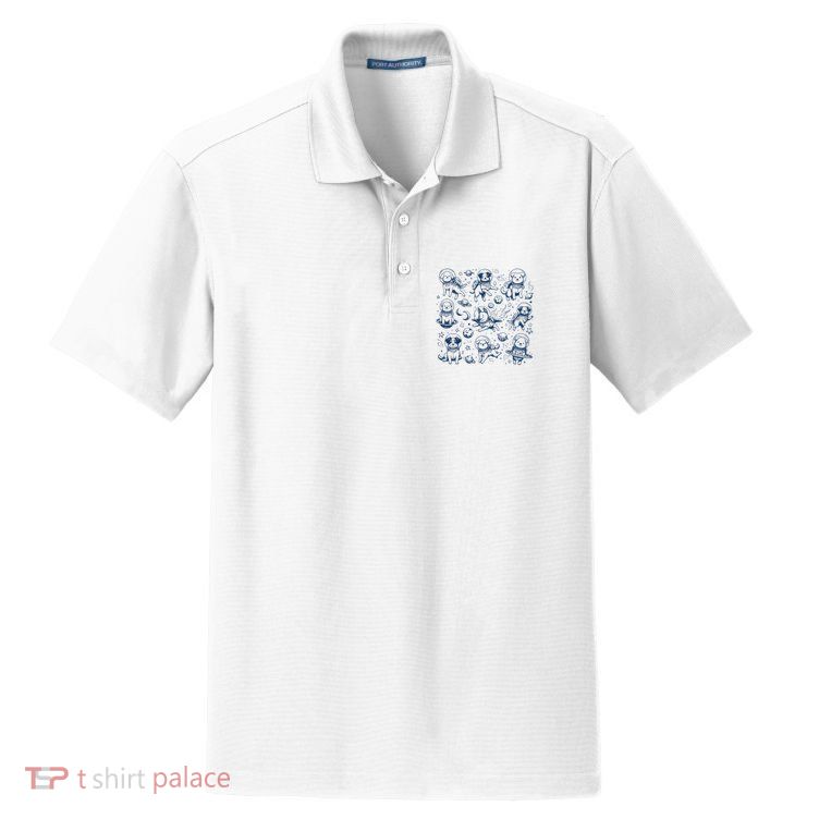 Dogs In Space Retro Dog Moon 90s Dry Zone Grid Polo