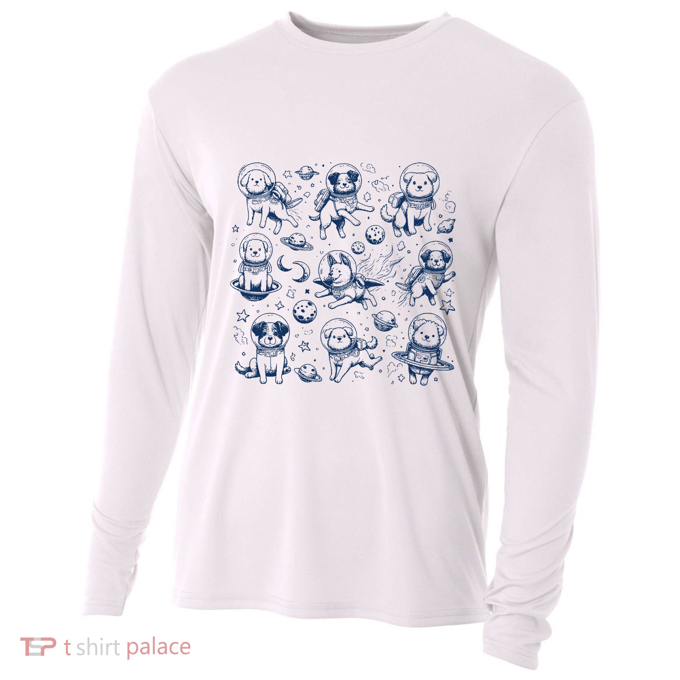 Dogs In Space Retro Dog Moon 90s Cooling Performance Long Sleeve Crew