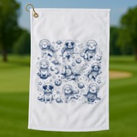 Dogs In Space Retro Dog Moon 90s Golf Towel