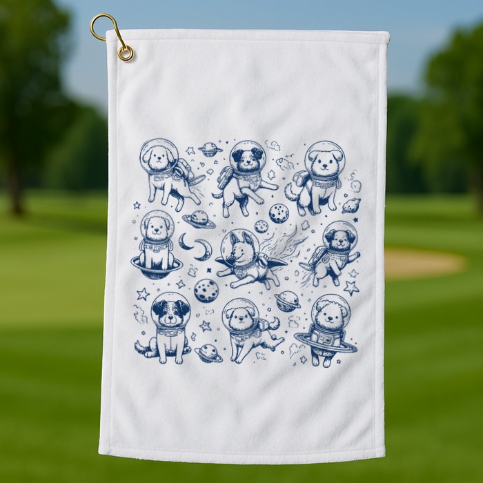 Dogs In Space Retro Dog Moon 90s Golf Towel