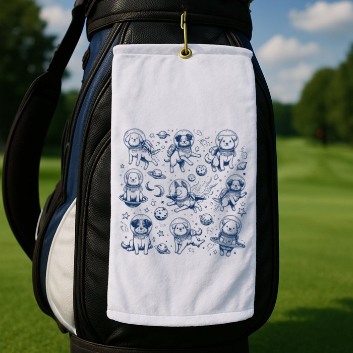 Dogs In Space Retro Dog Moon 90s Golf Towel