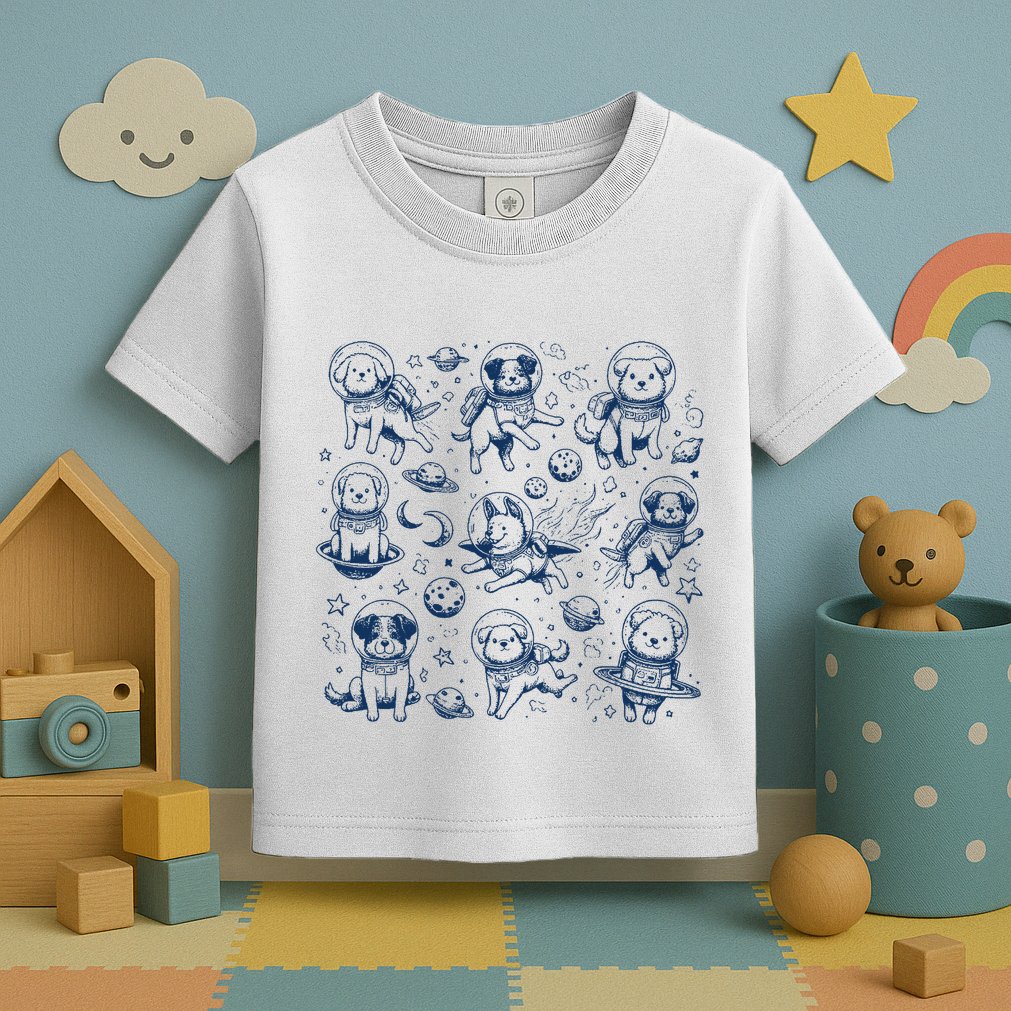 Dogs In Space Retro Dog Moon 90s Toddler T-Shirt