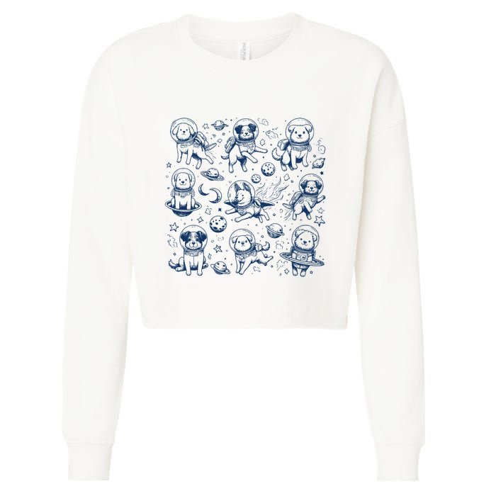 Dogs In Space Retro Dog Moon 90s Cropped Pullover Crew